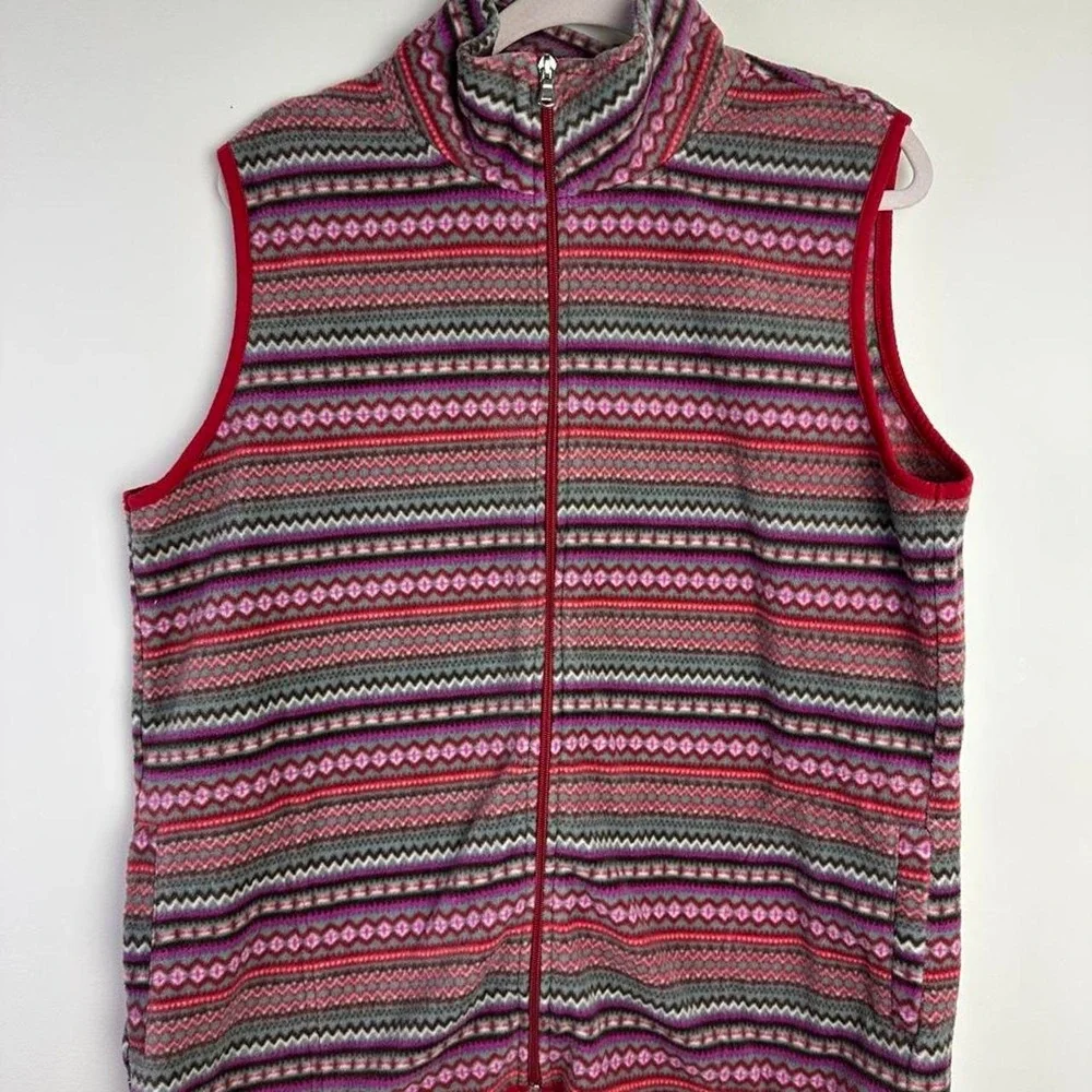 Laura Scott Women's 2XMulticolored Geometric Patterned Fleece Vest